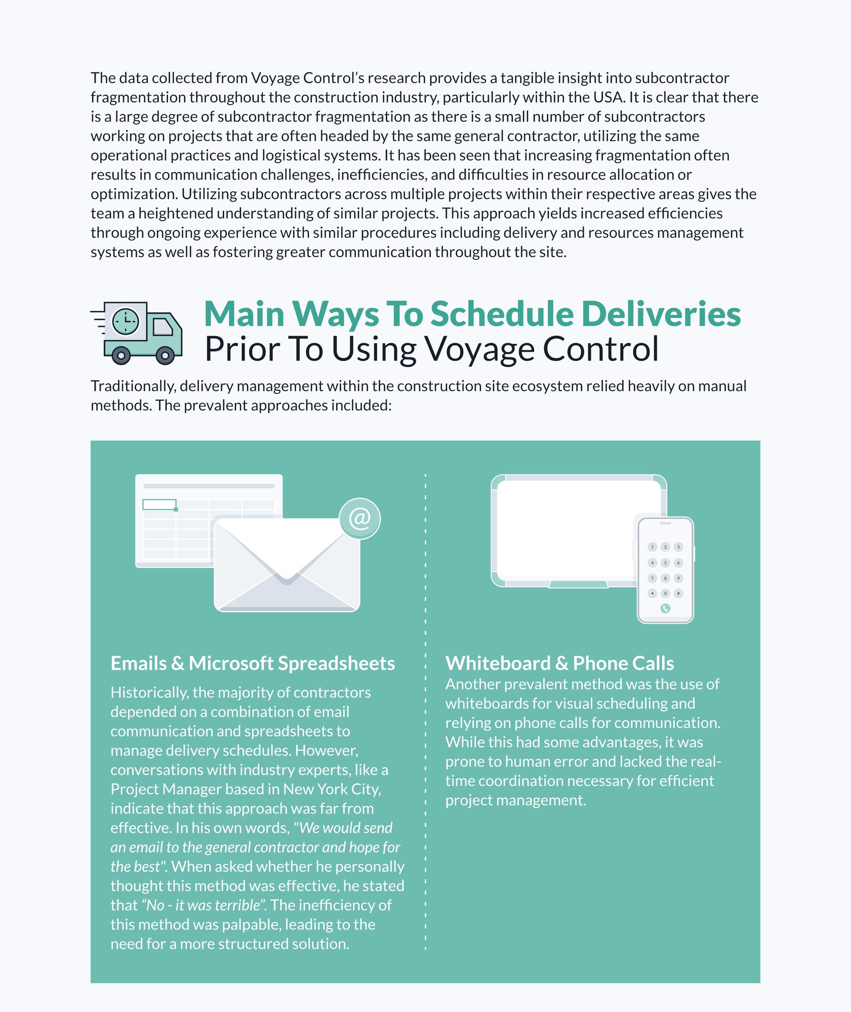 Main ways to schedule deliveries prior to using Voyage Control