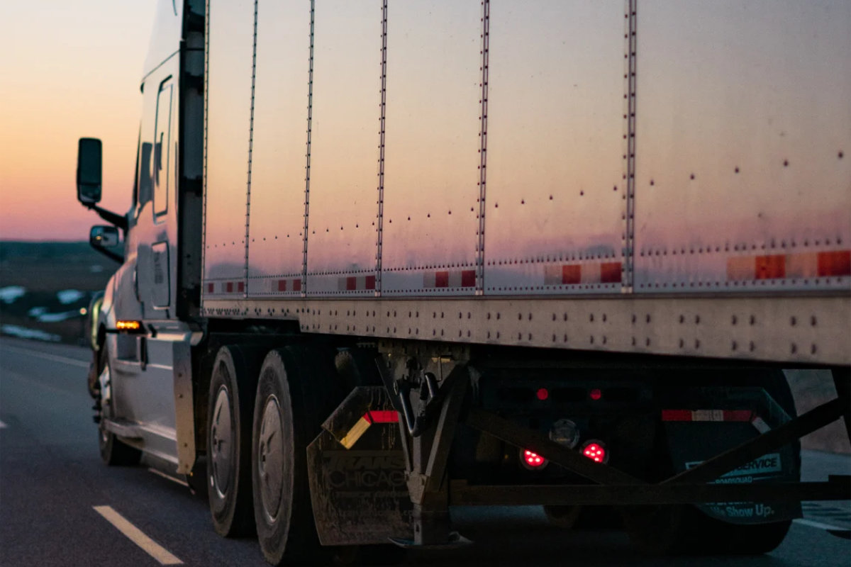 Truck driving on road